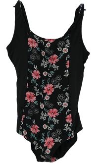 Dámské černé květované jednodílné plavky 