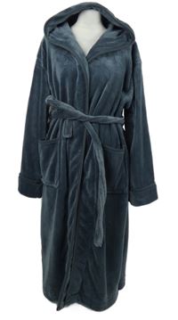 Pánský tmavošedý chlupatý župan s páskem a kapucí 