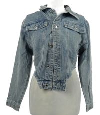 Dámská modrá riflová crop bunda  s cípem PrettyLittle Thing