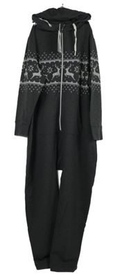 Nové - Dámská tmavošedá vzorovaná tepláková kombinéza s jeleny a kapucí Tchibo 