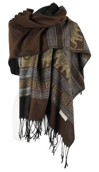 Dámská hnědá vzorovaná šála s třásněmi 