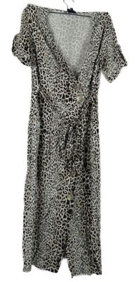 Dámské světlrůžovo-černé vzorované košilové šaty s páskem River Island 