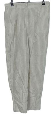 Dámske béžové prúžkované ľanové nohavice M&S