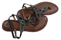 Dámské hnědo-černé kožené sandály/žabky s kamienkami CM Laufsteg vel. 38