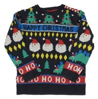 Tmavomodrý vzorovaný vianočný sveter so Santy F&F