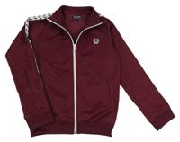 Vínová sportovní propínací mikina s výšivkou a proužkem