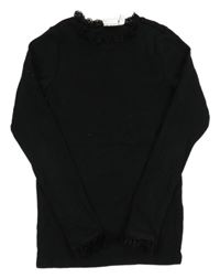 Černé žebrované triko s krajkou Name it