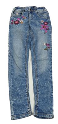 Modré slim rifle s kytičkami Page one young