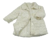 Biely bodkovaná ý chlpatý podšitý kabát