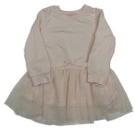 Svetloružové teplákovo/tylové šaty so cute