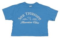 Modré crop tričko s nápisom Zara