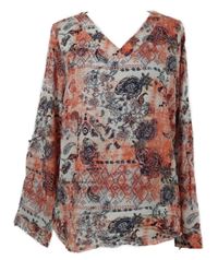 Dámská oranžovo-bílo-černá vzorovaná halenka Multibu