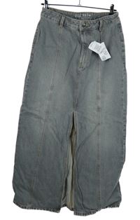 Nové - Dámská šedá riflová dlouhá sukně s rozparkem Primark