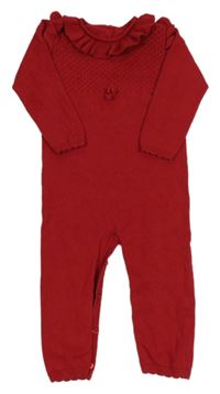 Červený pletený overal s dírkovaným vzorem a volánky Matalan