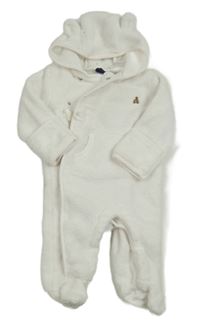 Biela chlpatá kombinéza s medvedíkom a kapucňou GAP