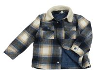 Tmavomodro-béžovo-biela kockovaná zateplená košeľová bunda Peacocks