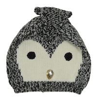 Čierno-sivá melírovaná pletená čapica s očima