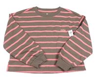 Nové - Hnědo-růžová pruhovaná crop mikina s logem GAP