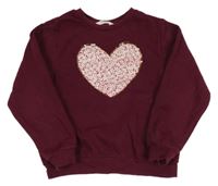 Vínová mikina so srdcem z překlápěcích flitrů H&M