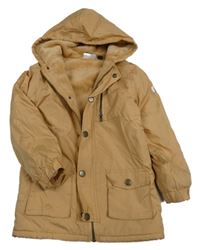 Karamelová šusťáková zateplená bunda s kapucí 