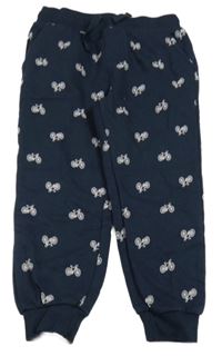 Tmavomodré melírované teplákové tepláky s bicyklami Topolino