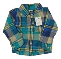 Nové - Modro-béžovo-zelená kostkovaná košile