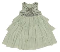 Zelenkavé tylové slavnostní šaty s flitry H&M