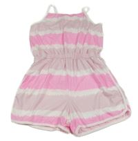 Růžovo-bílý pruhovaný bavlněný kraťasový overal s Primark