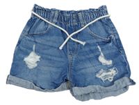 Modré riflové kraťasy s prošoupáním a tkaničkou 