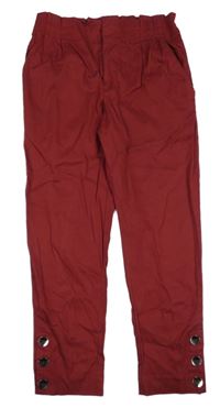 Vínové plátěné crop kalhoty s knoflíky Zara