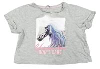 Sivé crop tričko s koněm Pep&Co