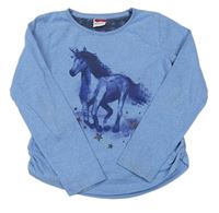Modré melírované tričko s koníkem Yigga
