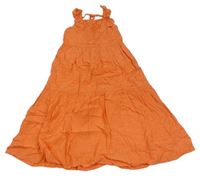 Oranžové plátenné šaty s bodkami zn. M&S
