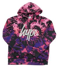 Růžovo-černo-fialová vzorovaná mikina s logem a kapucí Hype