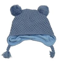 Modrá pletená podšitá ušanka s bambulemi Dunnes