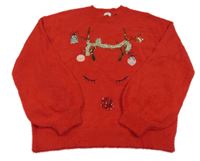 Nové - Červený chlupatý svetr se sobem F&F