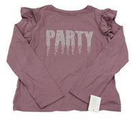 Nové - Růžové triko s nápisem z kamínků a volánky Dunnes