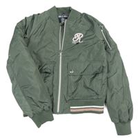 Khaki šušťáková zateplená crop bunda s výšivkou C&A