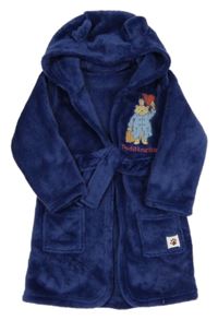 Tmavomodrý chlpatý župan s Paddingtonem a kapucňou