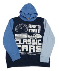 Tmavomodro-modro-svetlomodrá mikina s nápisom a kapucňou Kids