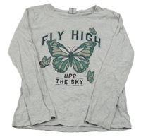 Šedé triko s motýlky a nápisy Page one young