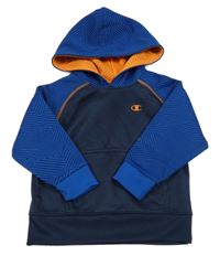 Tmavomodro-zafírová športová mikina s logom a kapucňou Champion