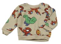 Béžová mikina s hrdinami Marvel