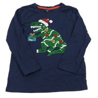Tmavomodré tričko s dinosaurem z flitrů Kiki&Koko