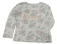 Sivé kvetované tričko s nápisom Primark