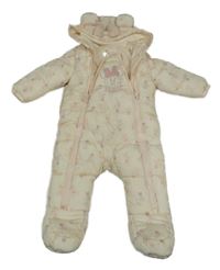 Pudrová šusťáková prošívaná zimní kombinéza s Minnií a kapucí Primark