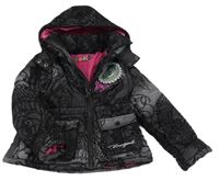 Černošedá vzorovaná zimní bunda s kapucí Desigual