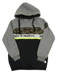 Šedo-černo-army mikina s kapucí 