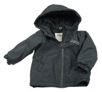 Tmavošedá šusťáková zimní bunda s nápisem Dopodopo