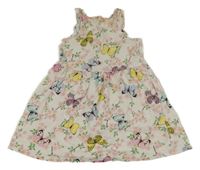 Svetloružové kvietkovane bavlnené šaty s motýlikmi H&M